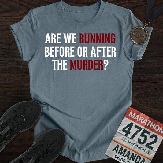 Printify T-Shirt Heather Indigo / S Running Through the Crime T-shirt