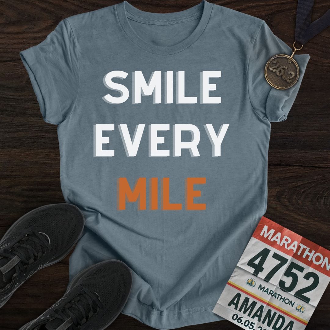 Printify T-Shirt Heather Indigo / S Smile Every Mile T-Shirt