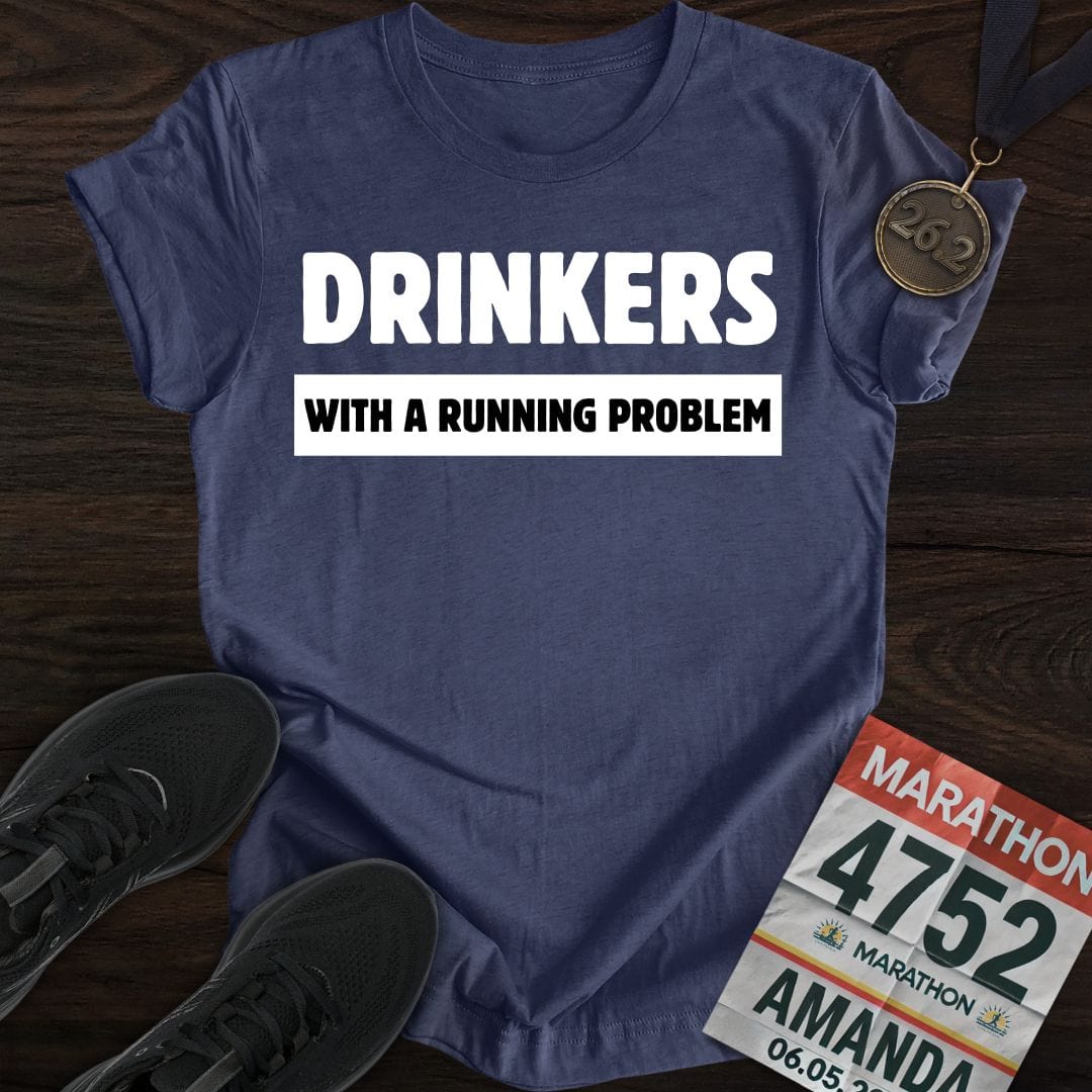 Printify T-Shirt Heather Navy / S Drinkers With A Running Problem T-Shirt