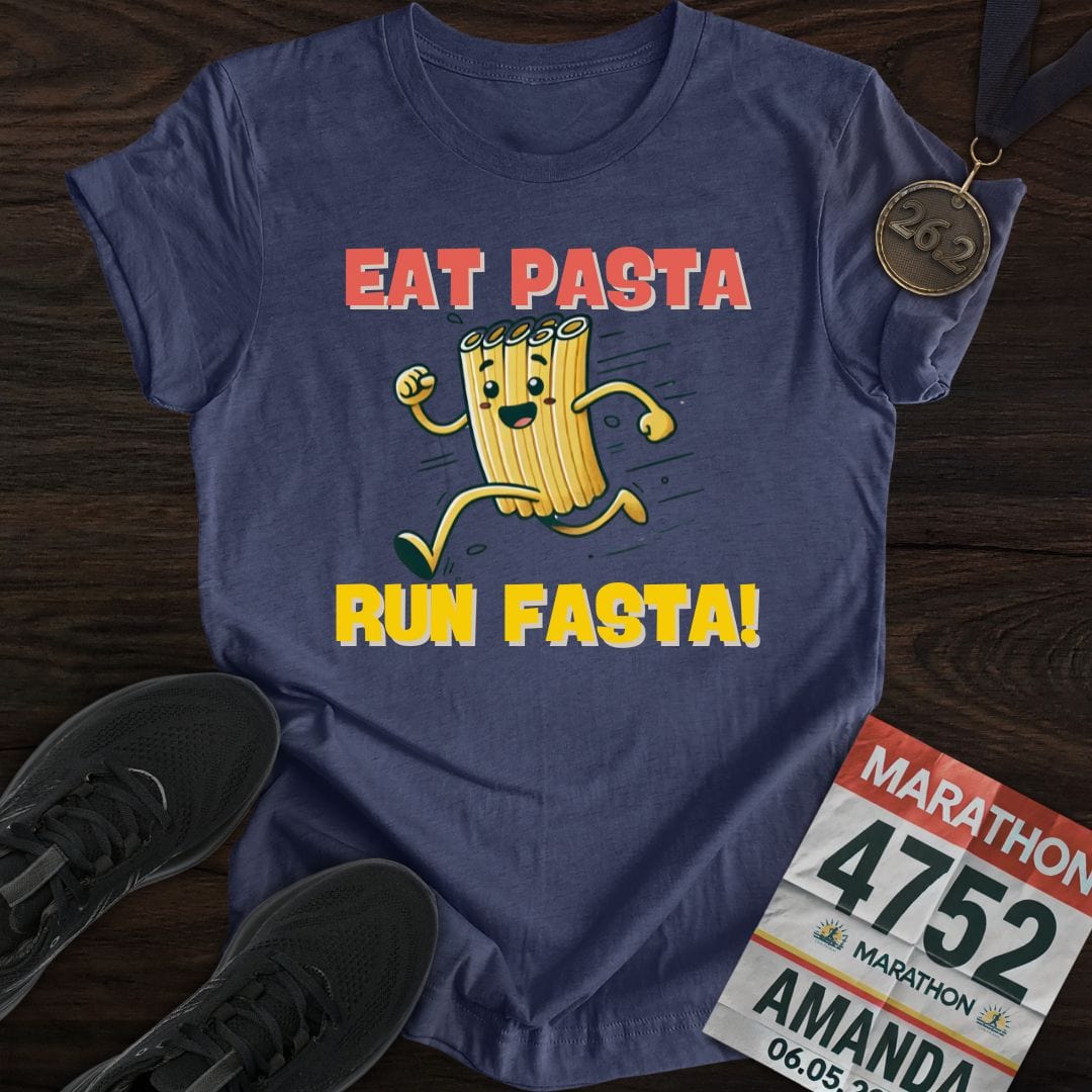 Printify T-Shirt Heather Navy / S Eat Pasta Run Fasta T-Shirt