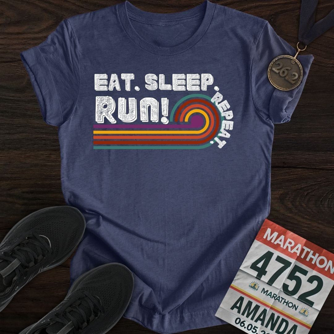 Printify T-Shirt Heather Navy / S Eat Sleep Run Repeat Retro T-shirt