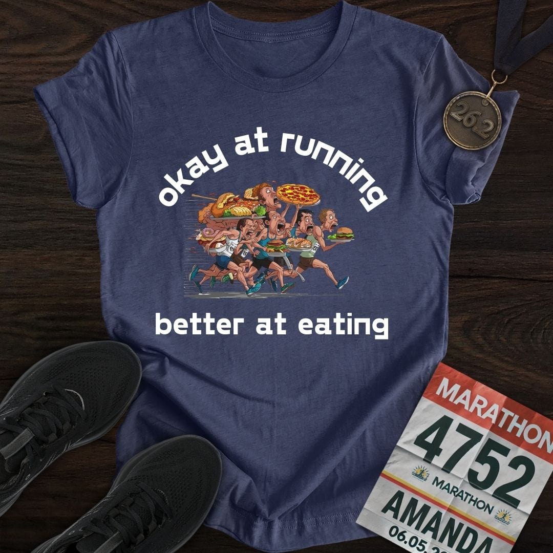 Printify T-Shirt Heather Navy / S Eating and Keep Running T-Shirt