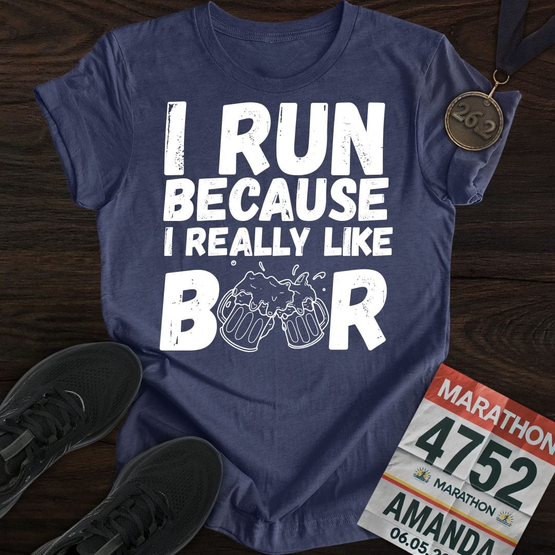 Printify T-Shirt Heather Navy / S Like Running Or Beer T-shirt