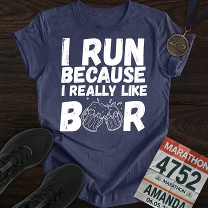 Printify T-Shirt Heather Navy / S Like Running Or Beer T-shirt