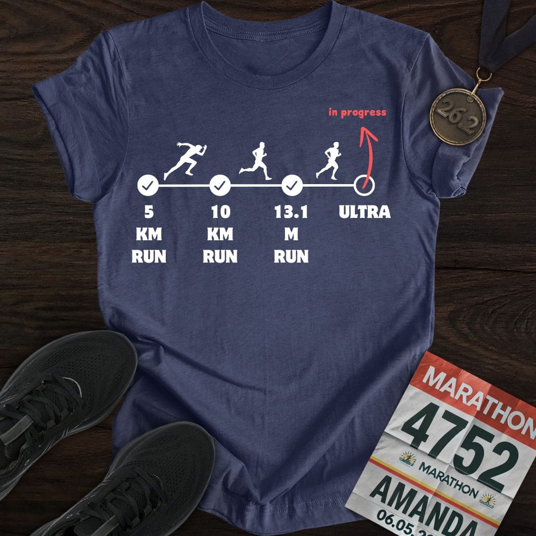 Printify T-Shirt Heather Navy / S Marathon in Progress T-Shirt