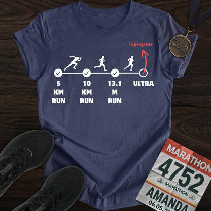 Printify T-Shirt Heather Navy / S Marathon in Progress T-Shirt