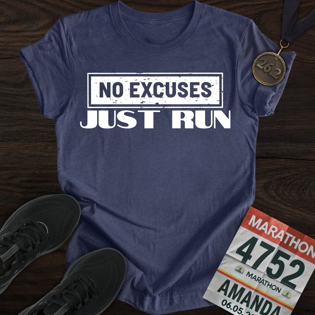 Printify T-Shirt Heather Navy / S No Excuses Just Run T-shirt