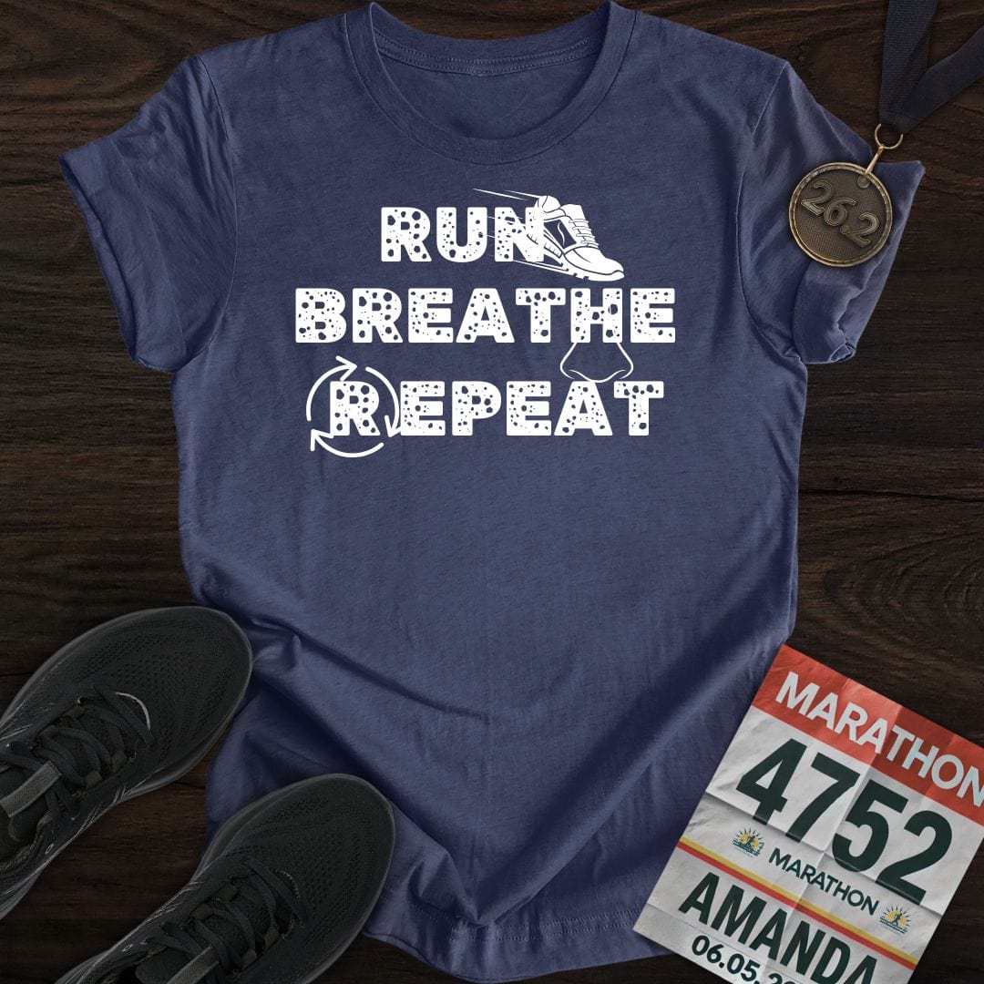 Printify T-Shirt Heather Navy / S Run Breathe Repeat T-Shirt