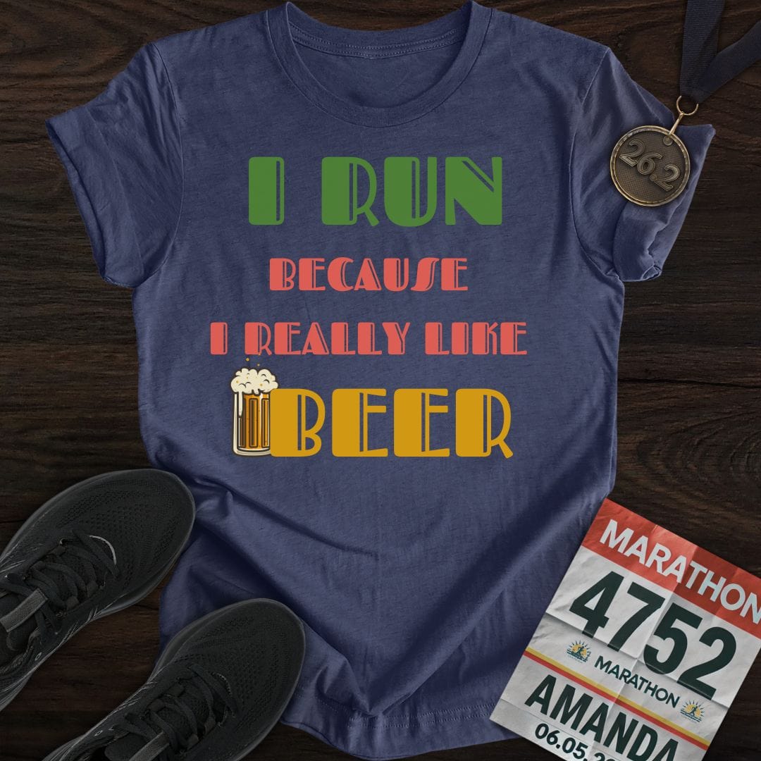 Printify T-Shirt Heather Navy / S Run For Beer T-Shirt