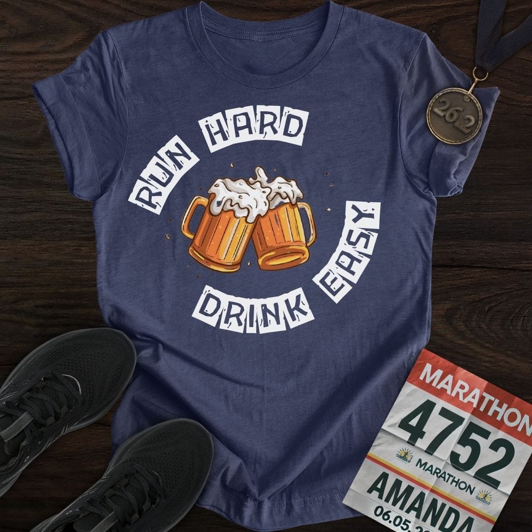 Printify T-Shirt Heather Navy / S Run Hard Drink Easy