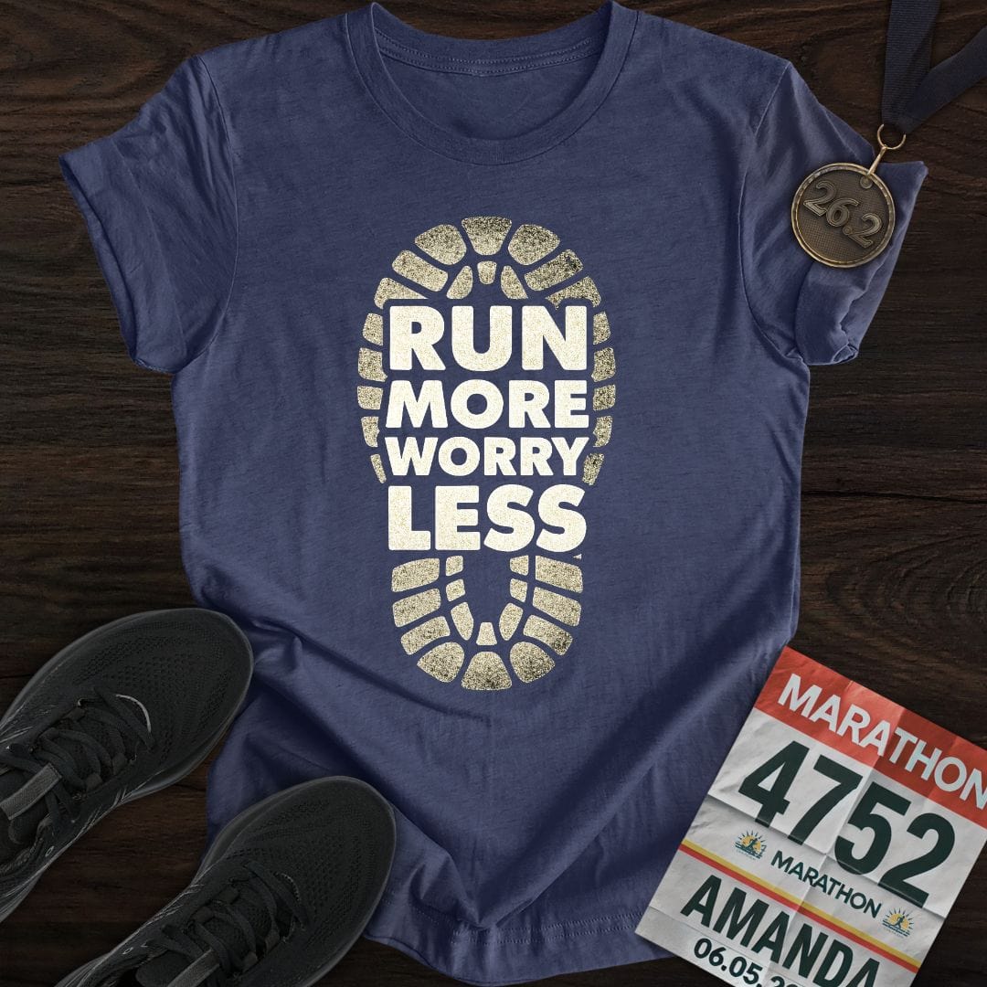 Printify T-Shirt Heather Navy / S Run More Worry Less -2- T-Shirt