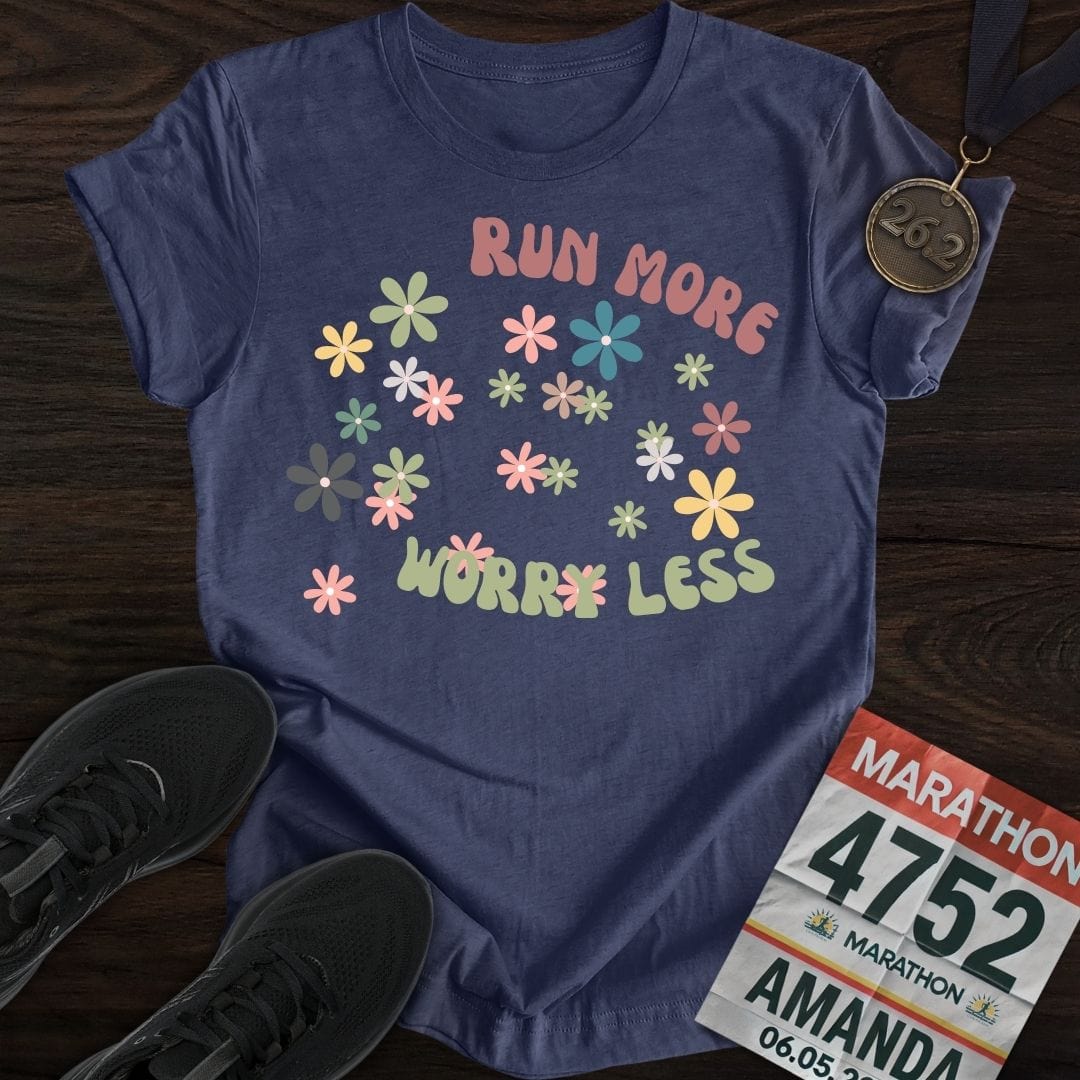 Printify T-Shirt Heather Navy / S Run More Worry Less T-Shirt
