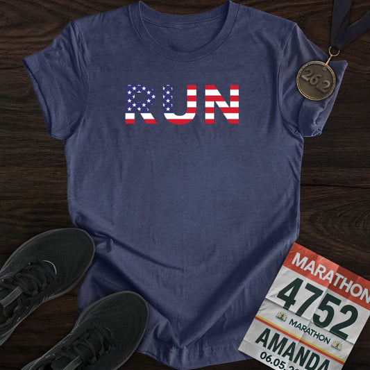 Printify T-Shirt Heather Navy / S Run USA T-Shirt