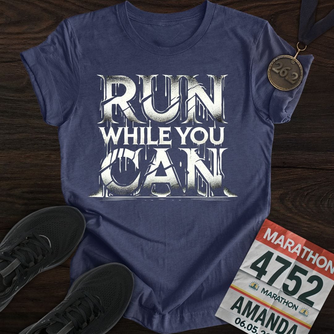 Printify T-Shirt Heather Navy / S Run While You Can T-shirt