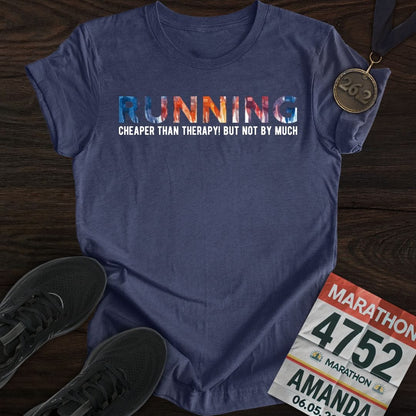 Printify T-Shirt Heather Navy / S Running: Cheaper than therapy, not by much! T-shirt