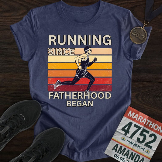 Printify T-Shirt Heather Navy / S Running Since Fatherhood Began T-shirt