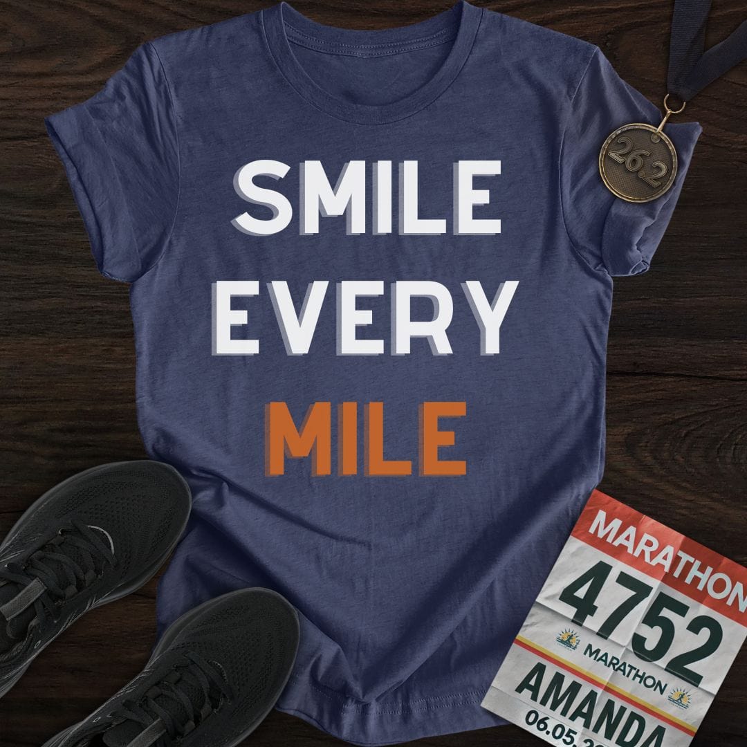 Printify T-Shirt Heather Navy / S Smile Every Mile T-Shirt
