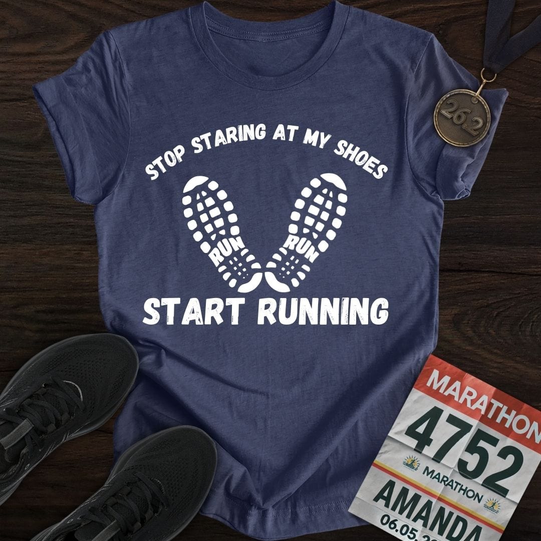 Printify T-Shirt Heather Navy / S Stop Staring At My Shoes T-shirt