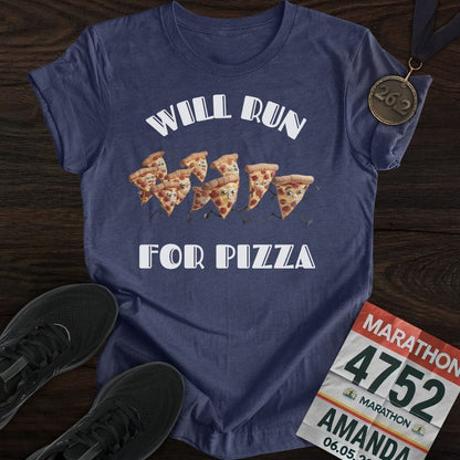 Printify T-Shirt Heather Navy / S Will Run For Pizza T-Shirt