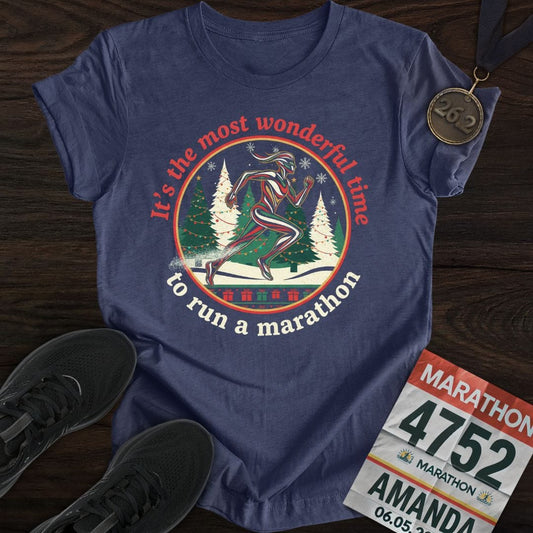 Printify T-Shirt Heather Navy / S Wonderful Time To Run A Marathon T-Shirt (Woman)