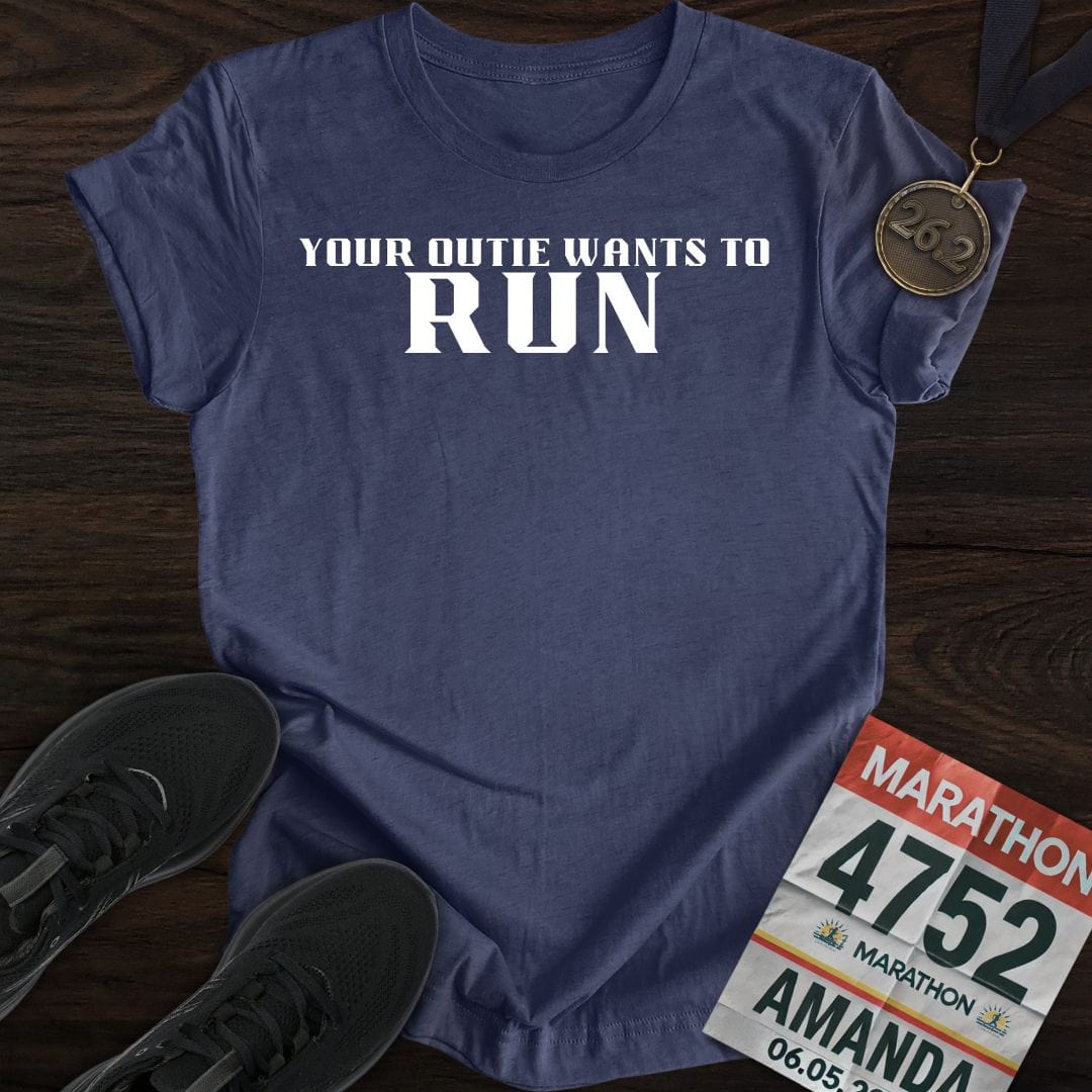 Printify T-Shirt Heather Navy / S Your Outie Wants to Run T-shirt