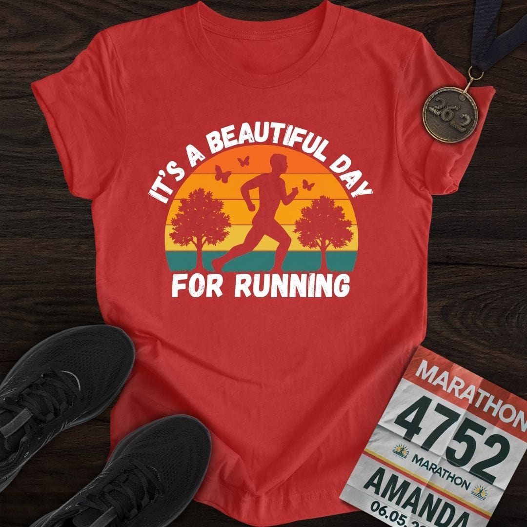 Printify T-Shirt Heather Red / S Beautiful Day for Running T-Shirt