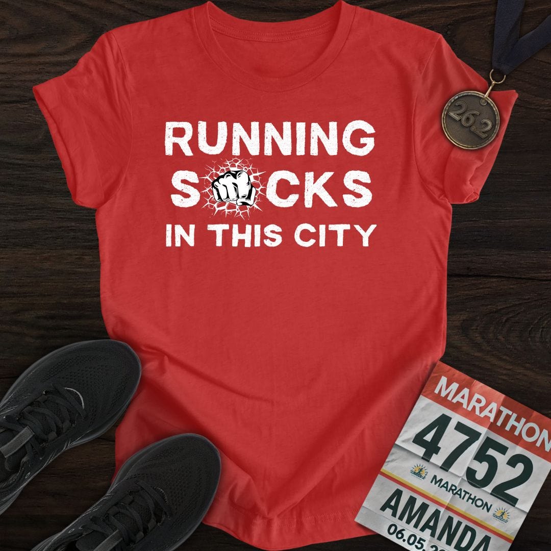 Printify T-Shirt Heather Red / S City Runs, Zero Fun T-shirt