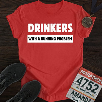 Printify T-Shirt Heather Red / S Drinkers With A Running Problem T-Shirt
