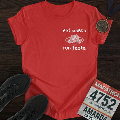 Printify T-Shirt Heather Red / S Eat Pasta and Run Fasta