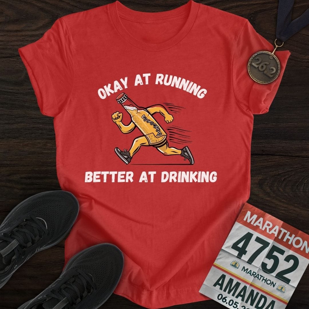 Printify T-Shirt Heather Red / S Okay at Running T-Shirt