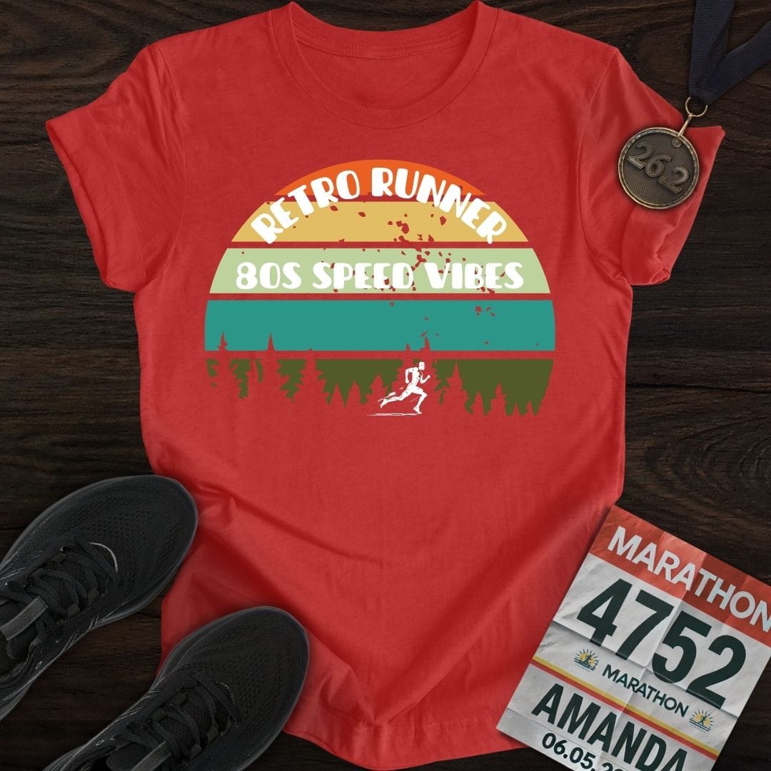 Printify T-Shirt Heather Red / S Retro Runner: 80s Speed Vibes T-shirt