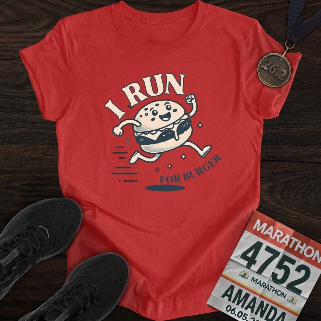 Printify T-Shirt Heather Red / S Run For Burger T-Shirt