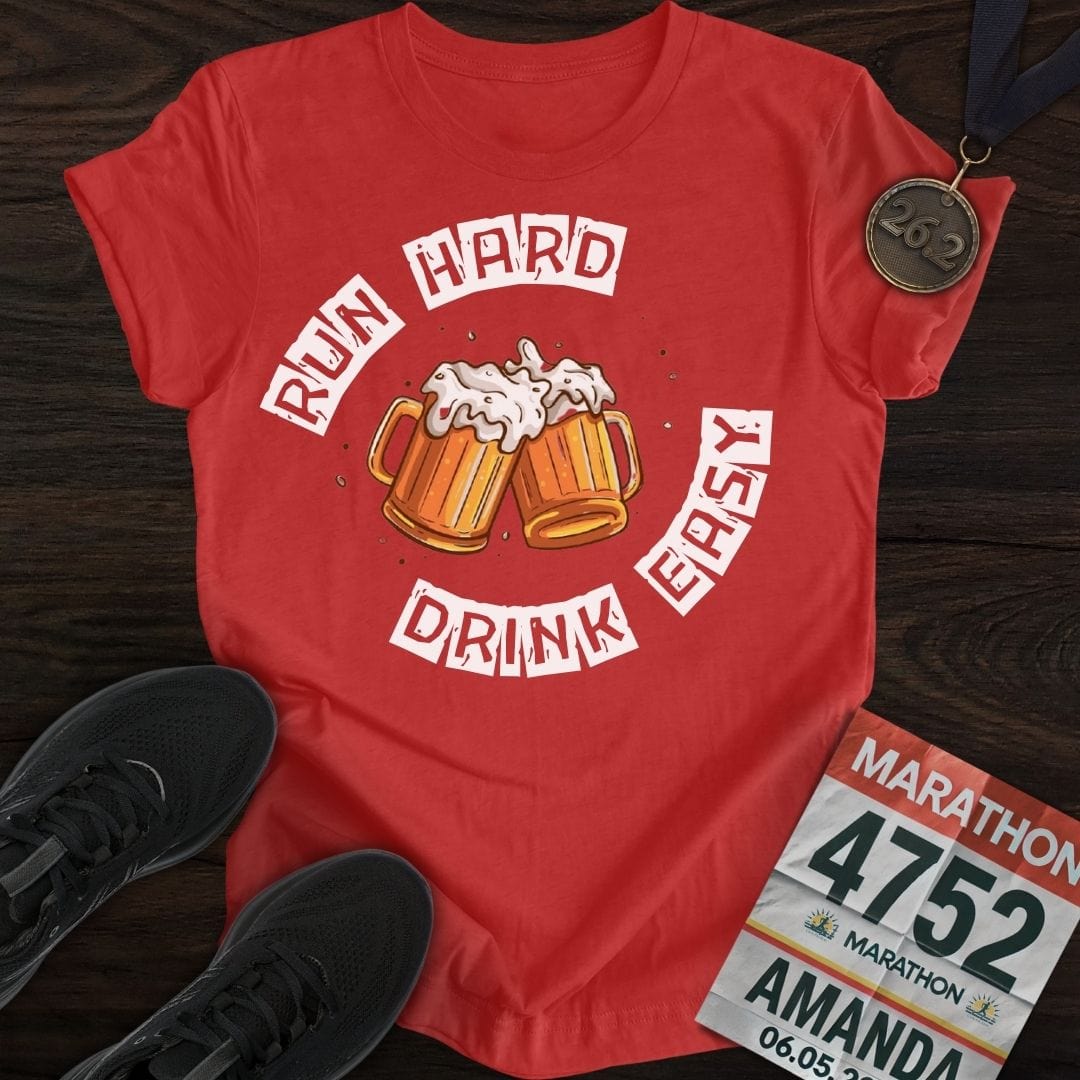 Printify T-Shirt Heather Red / S Run Hard Drink Easy