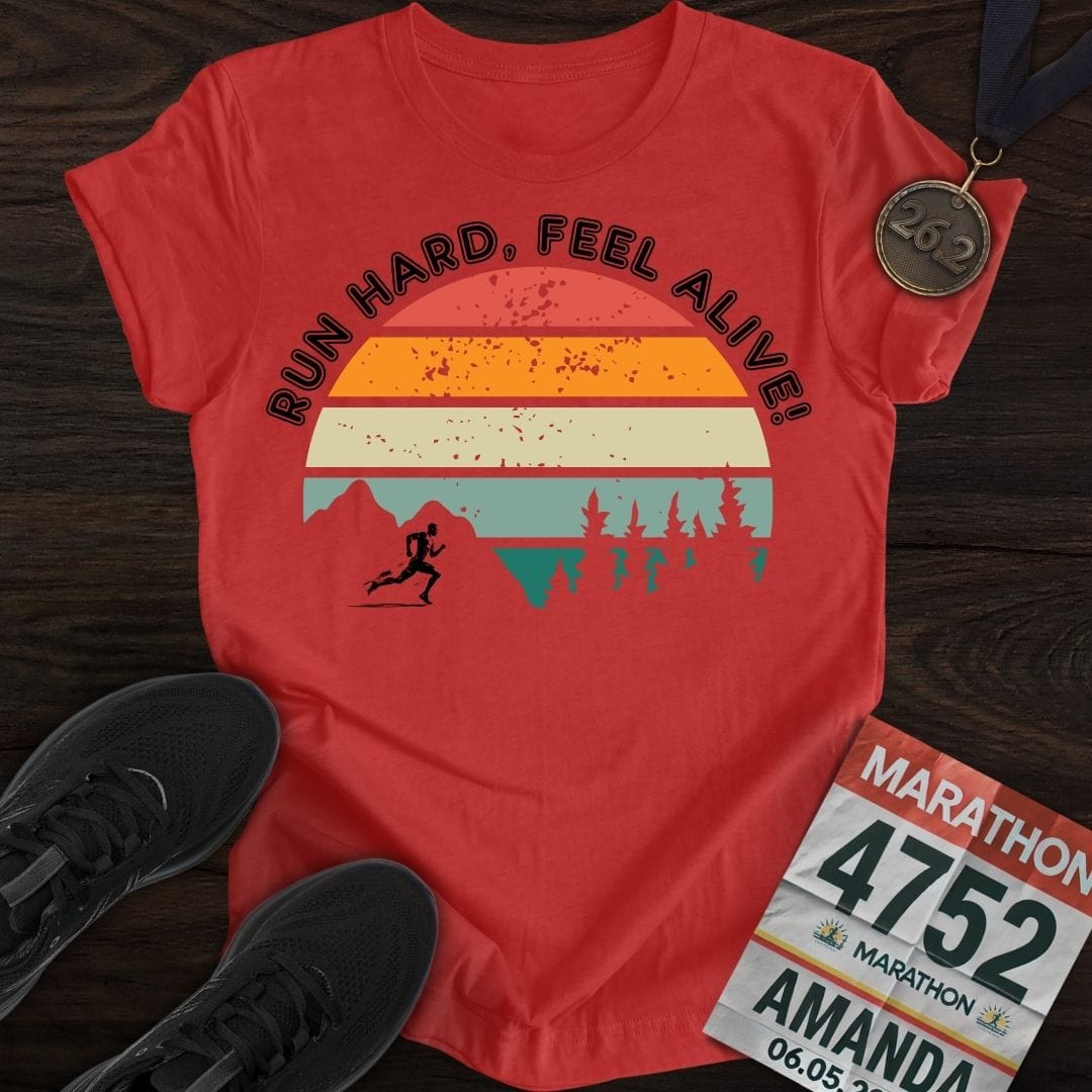 Printify T-Shirt Heather Red / S Run Hard, Feel Alive!