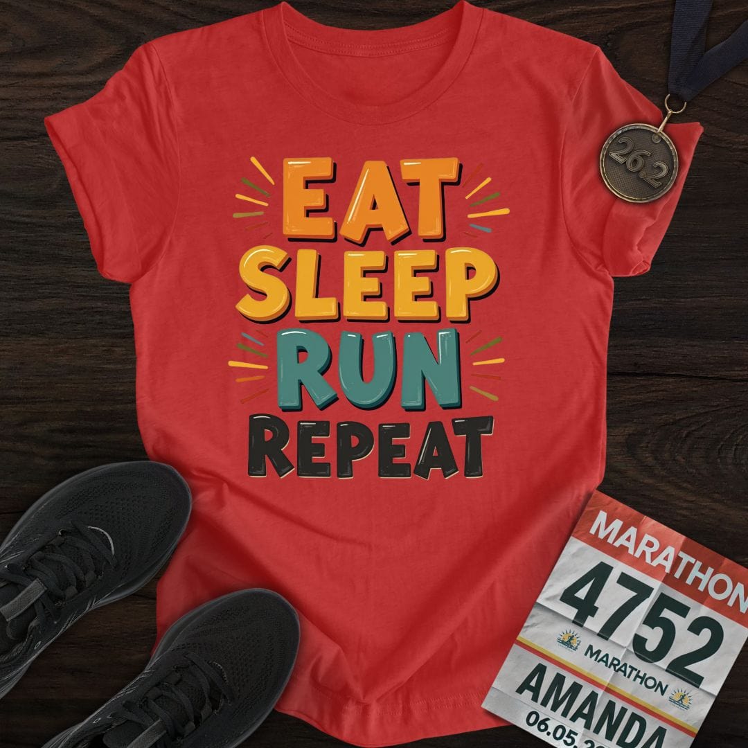 Printify T-Shirt Heather Red / S Run Repeat Run T-shirt