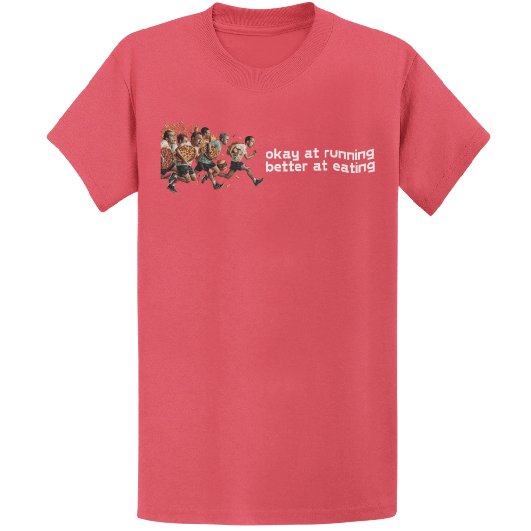 Printify T-Shirt Heather Red / S Running And Eating Two T-Shirt