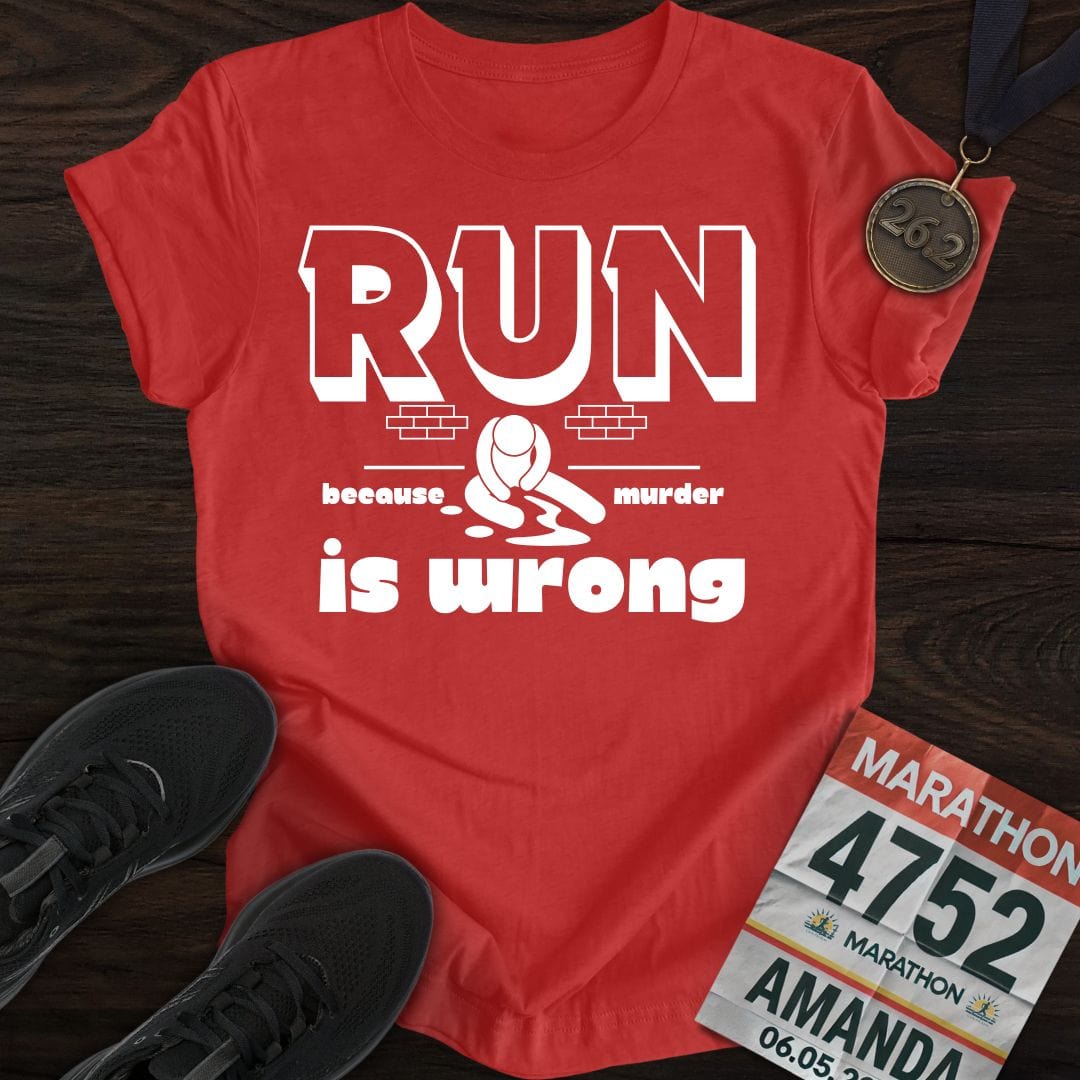 Printify T-Shirt Heather Red / S Running or Murder T-shirt
