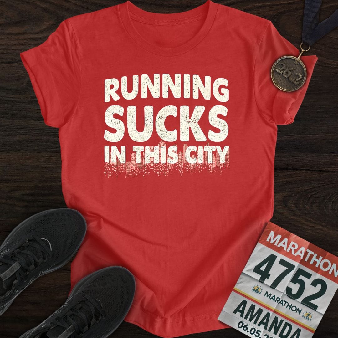 Printify T-Shirt Heather Red / S Running Sucks in This City T-Shirt