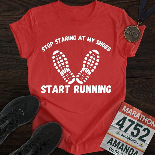 Printify T-Shirt Heather Red / S Stop Staring At My Shoes T-shirt