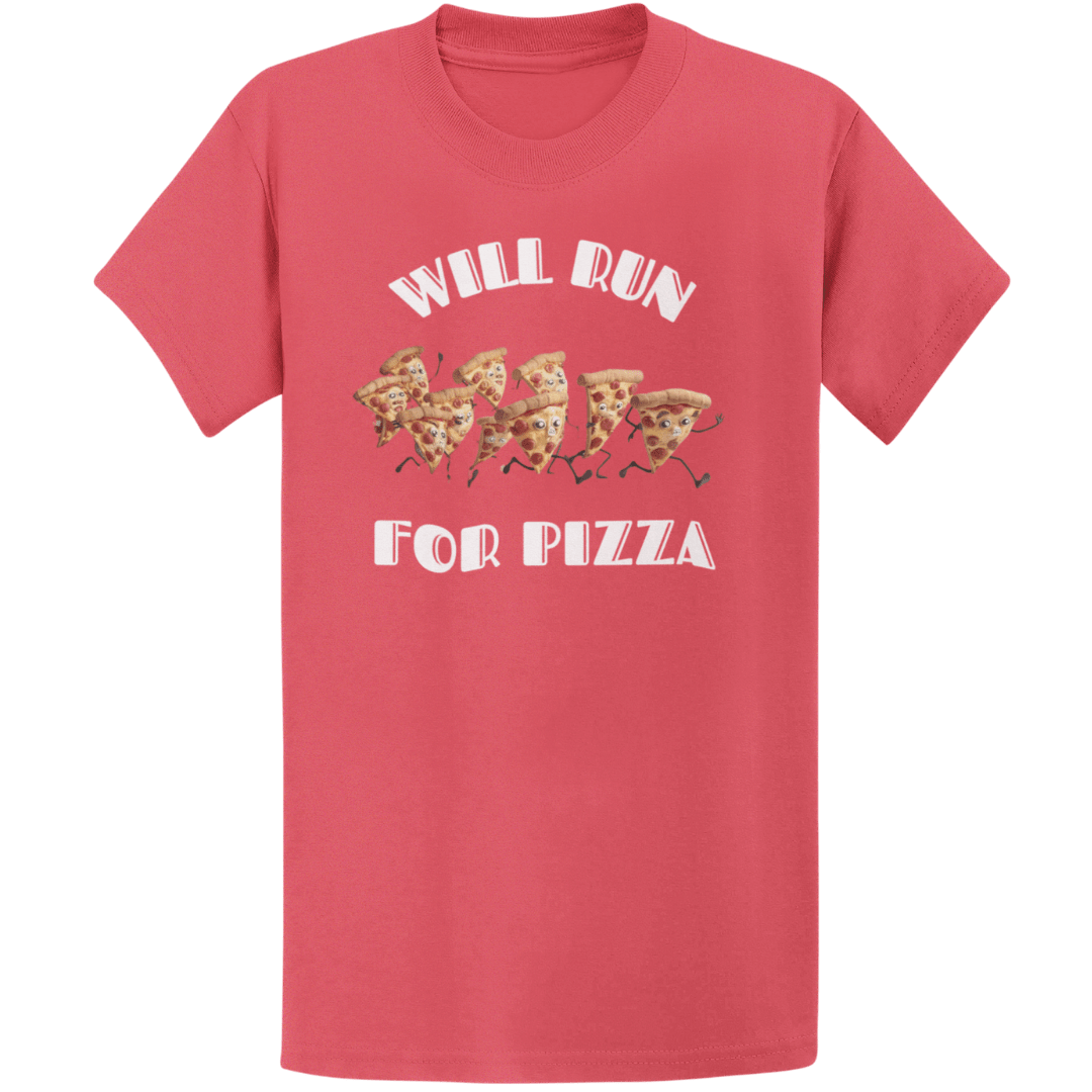 Printify T-Shirt Heather Red / S Will Run For Pizza T-Shirt