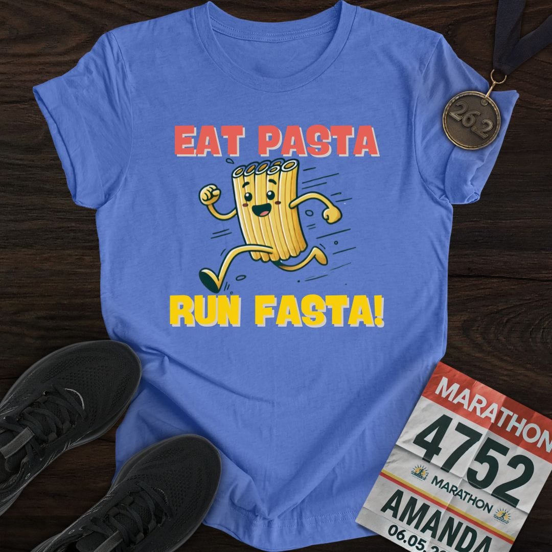 Printify T-Shirt Heather Royal / S Eat Pasta Run Fasta T-Shirt