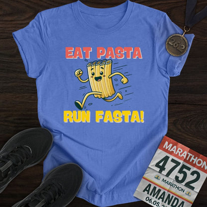 Printify T-Shirt Heather Royal / S Eat Pasta Run Fasta T-Shirt