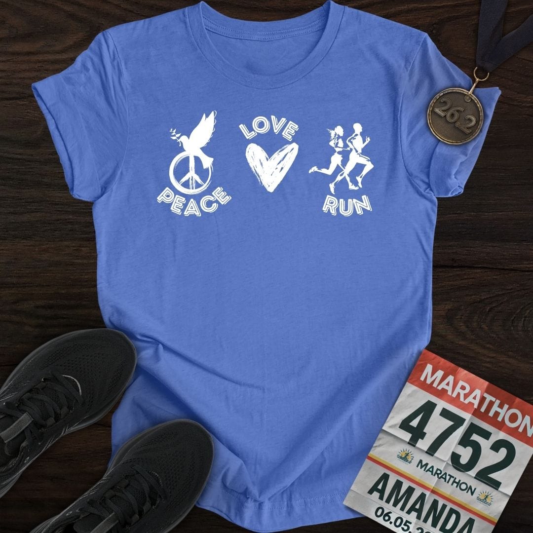 Printify T-Shirt Heather Royal / S Peace Love RUN