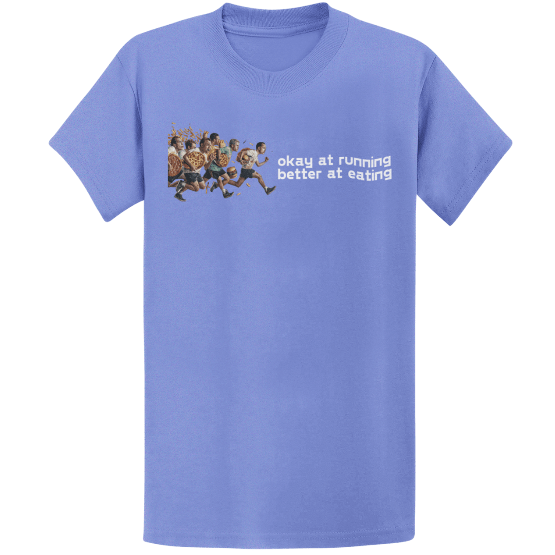 Printify T-Shirt Heather Royal / S Running And Eating Two T-Shirt