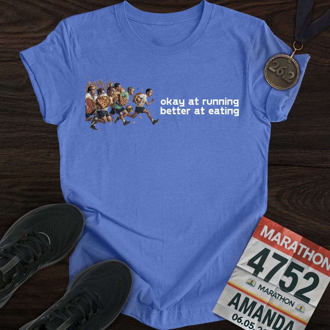 Printify T-Shirt Heather Royal / S Running And Eating Two T-Shirt