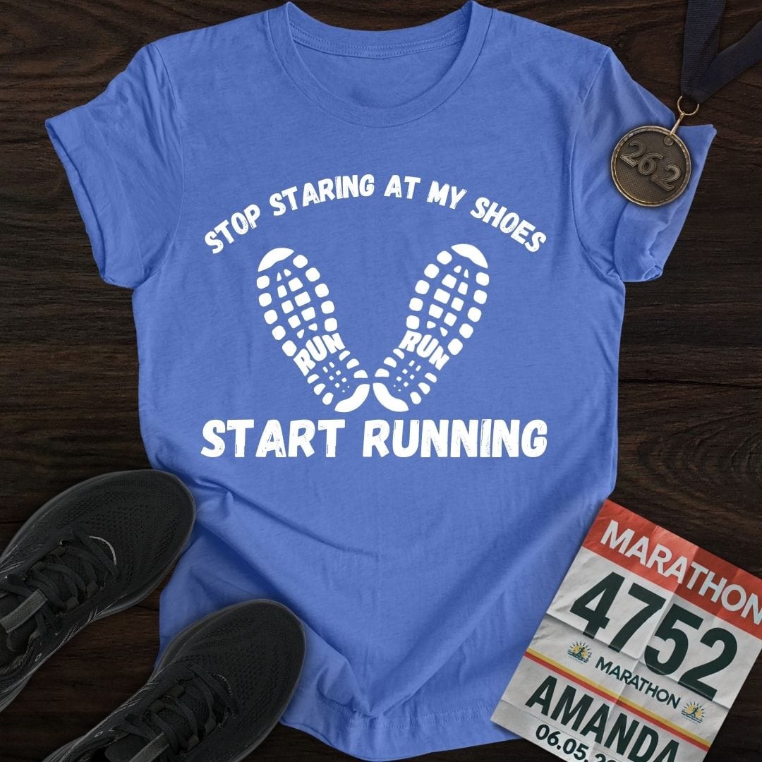 Printify T-Shirt Heather Royal / S Stop Staring At My Shoes T-shirt