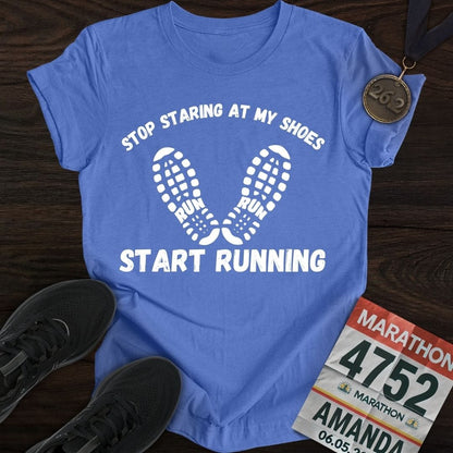 Printify T-Shirt Heather Royal / S Stop Staring At My Shoes T-shirt