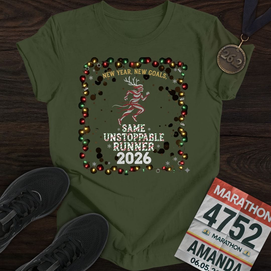 Printify T-Shirt Military Green / M New Year But Same Unstoppable Runner T-Shirt