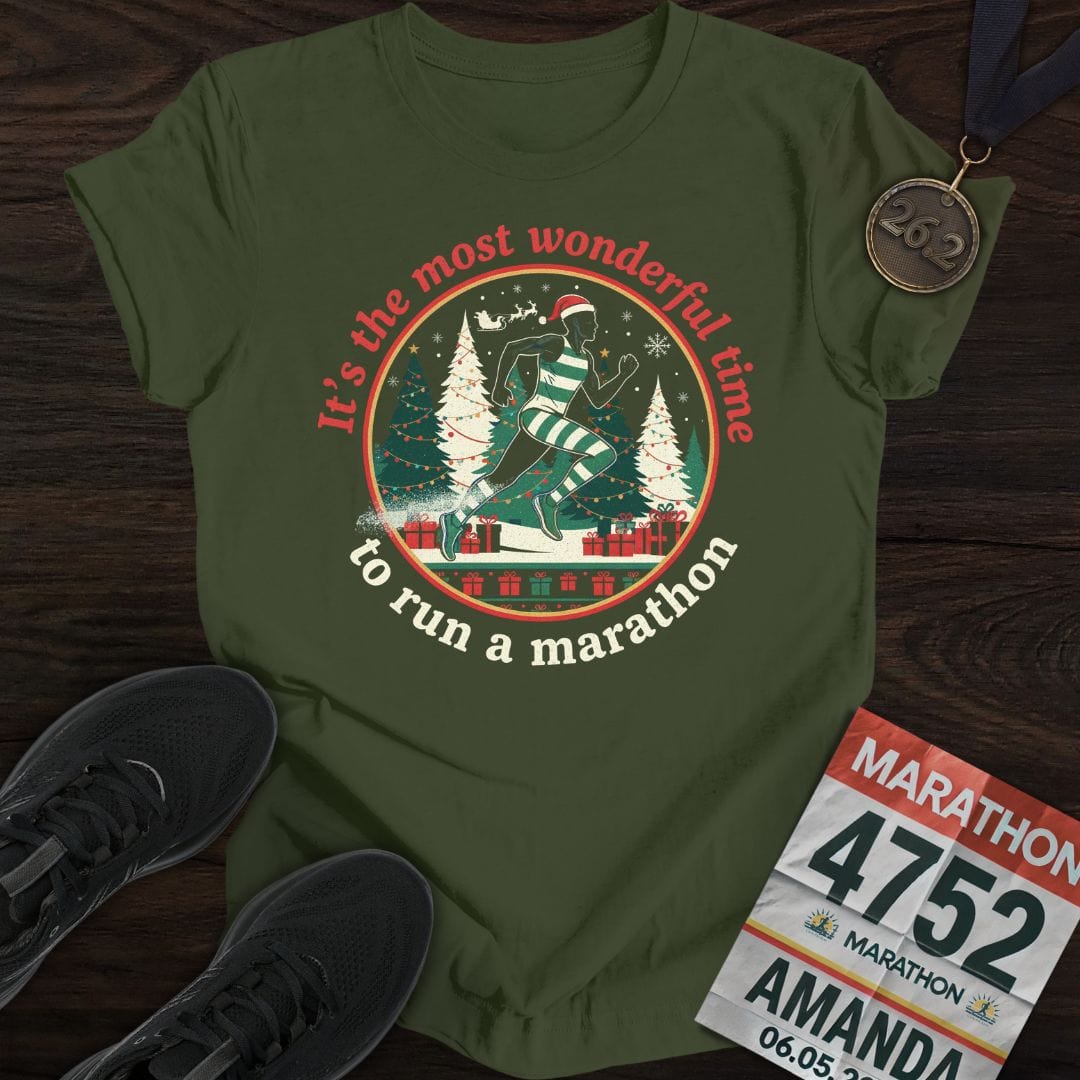 Printify T-Shirt Military Green / M Wonderful Time To Run A Marathon T-Shirt