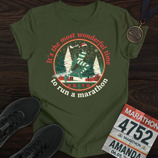 Printify T-Shirt Military Green / M Wonderful Time To Run A Marathon T-Shirt
